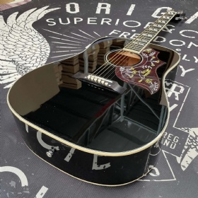 Custom Solid Spruce Top Gibson Style Hummingbird Acoustic Guitar in Black