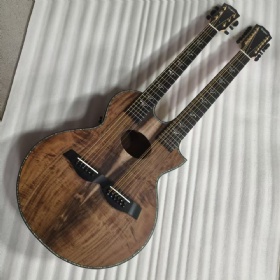 Custom Double KOA Neck SOLID Back Side Acoustic Electric Guitar with Mahogany Neck, Taylor Style Ritchie Sambora Model 6+12 Strings Matt Finishing