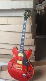 Custom ES-335 Gibson Style Electric Guitar in Red with Gold Hardware