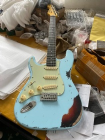 Custom Fender Stratocaster Strat Lefty Handed Relic Electric Guitar in Green with Rosewood Fingerboard Maple Neck Accept Guitar OEM