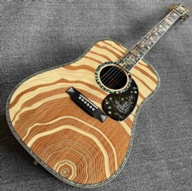 Custom D300 Type All Solid Wood Acoustic Guitar Glossy Finish Tree of Life Inlay Two-Tone Wood Marquetry Neck-through