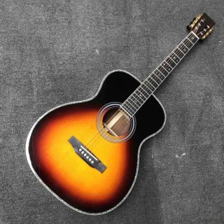 Custom AAAAA All Solid OM Style Body Acoustic Guitar Ebony Fingerboard Coco Back Side Abalone Binding Classic Headstock in Sunburst Customized LOGO