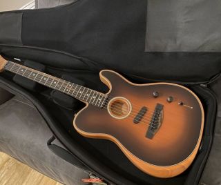 Custom Acoustasonic Tele Sunburst Electric Guitar Polyester Satin Matte Finish with Deep C Neck and Chrome hardware