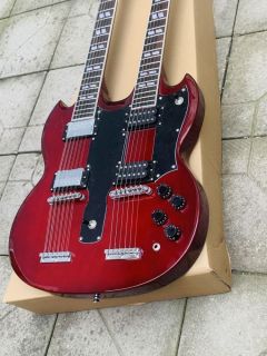 Custom Dark Red 6+12 Strings Jimmy Page Double Neck Electric Guitar