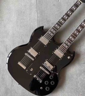 Custom Double Necks SG Electric Guitar 6-12 Stings Black Color Handmade Mahogany Wood Rosewood Fingerboard