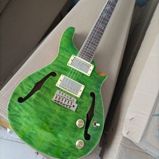 Custom Flamed Maple Neck 6 Strings Semi-hollow Green Electric Guitar