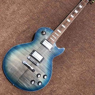 Custom Grand Flamed Maple Top Electric Guitar in Blue Color with Rosewood Fingerboard Colors Binding and Mosaic Gold Hardware Accept OEM
