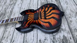 Custom Grand Zakk Wylde Audio Electric Guitar in Black Barbarian Red Bullseye SG Style