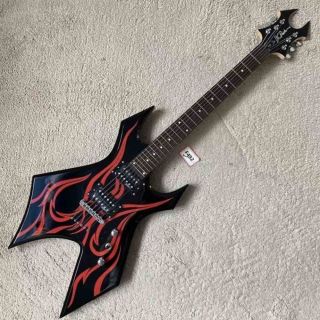 Custom Irregular B.C Rich Signature Special Electric Guitar with Red Stripes in Black Color