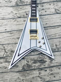 Custom Randy Rhoads RR Flying V Electric Guitar with Black and White Stripes
