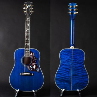 Custom Solid Spruce Wood 41 Inch Quilted Maple Deluxe Acoustic Guitar in Blue