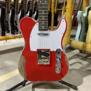 Custom TL TELE Aged Electric Guitar Red Color Rosewood Fingerboard Double Binding