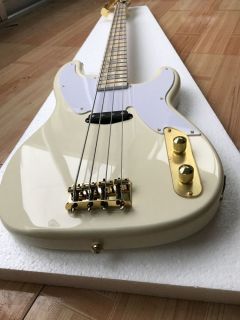 Custom TL style 4 strings bass in Cream color bass guitar with Gold hardware