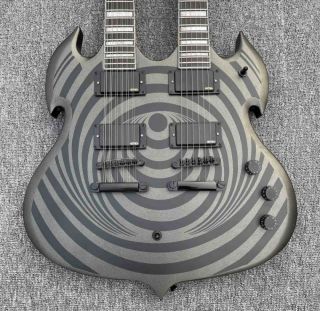Custom Zakk Wylde Audio Barbarian 12/6 strings Double Neck Matte Black Behemoth SG Electric Guitar EMG Pickups Black Hardware
