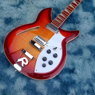 Custom flamed maple top 12 strings cherry sunburst 381 style electric guitar R shape tail