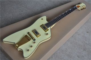 Customized Billy-Bo Signature Shaped Electric Guitar in Yellow Color and Gold Accessories