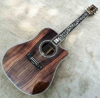 Cutaway All Koa Wood Top D Type 45K Acoustic Guitar with Abalone Inlays Ebony Fingerboard